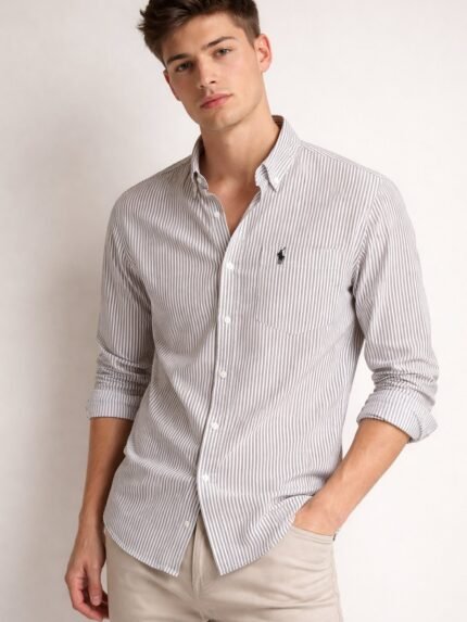 Buy Classic Lite Grey Polo Stripe Formal Shirt for Men