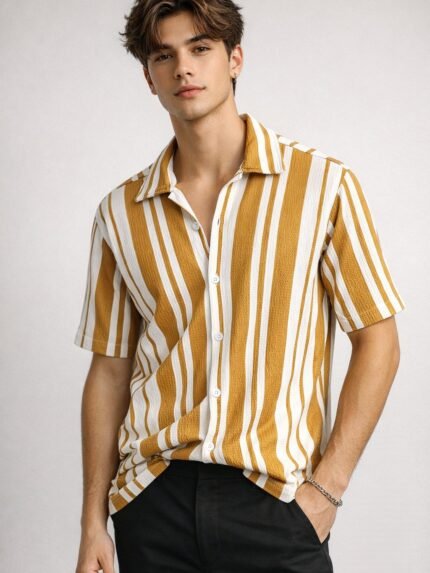 Trendy Yellow Stripe Oversize Shirt For men