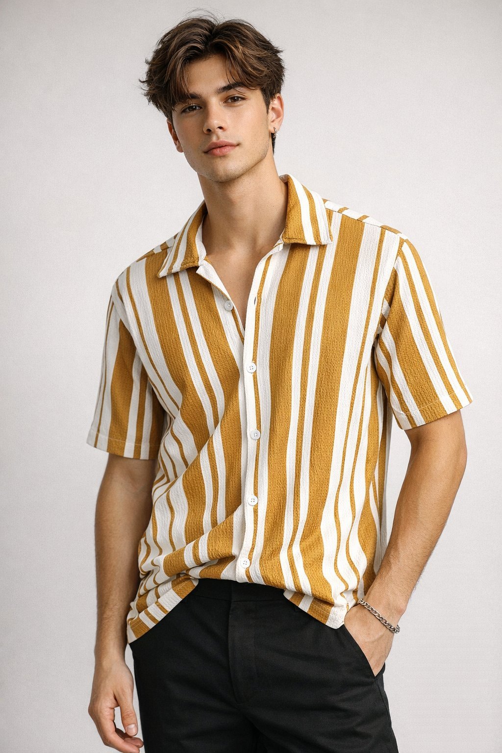 Trendy Yellow Stripe Oversize Shirt For men Trendy Yellow Stripe Oversize Shirt For men