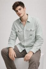 Buy Trendy Lite Green Plain Denim Shirt for Men