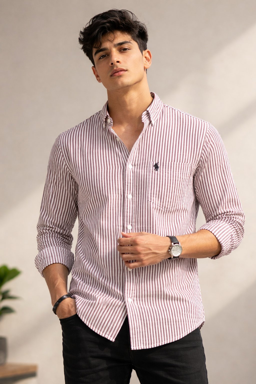 Trendy Dark Pink Polo Stripe Formal Shirt for Men Trendy Dark Pink Polo Stripe Formal Shirt for Men