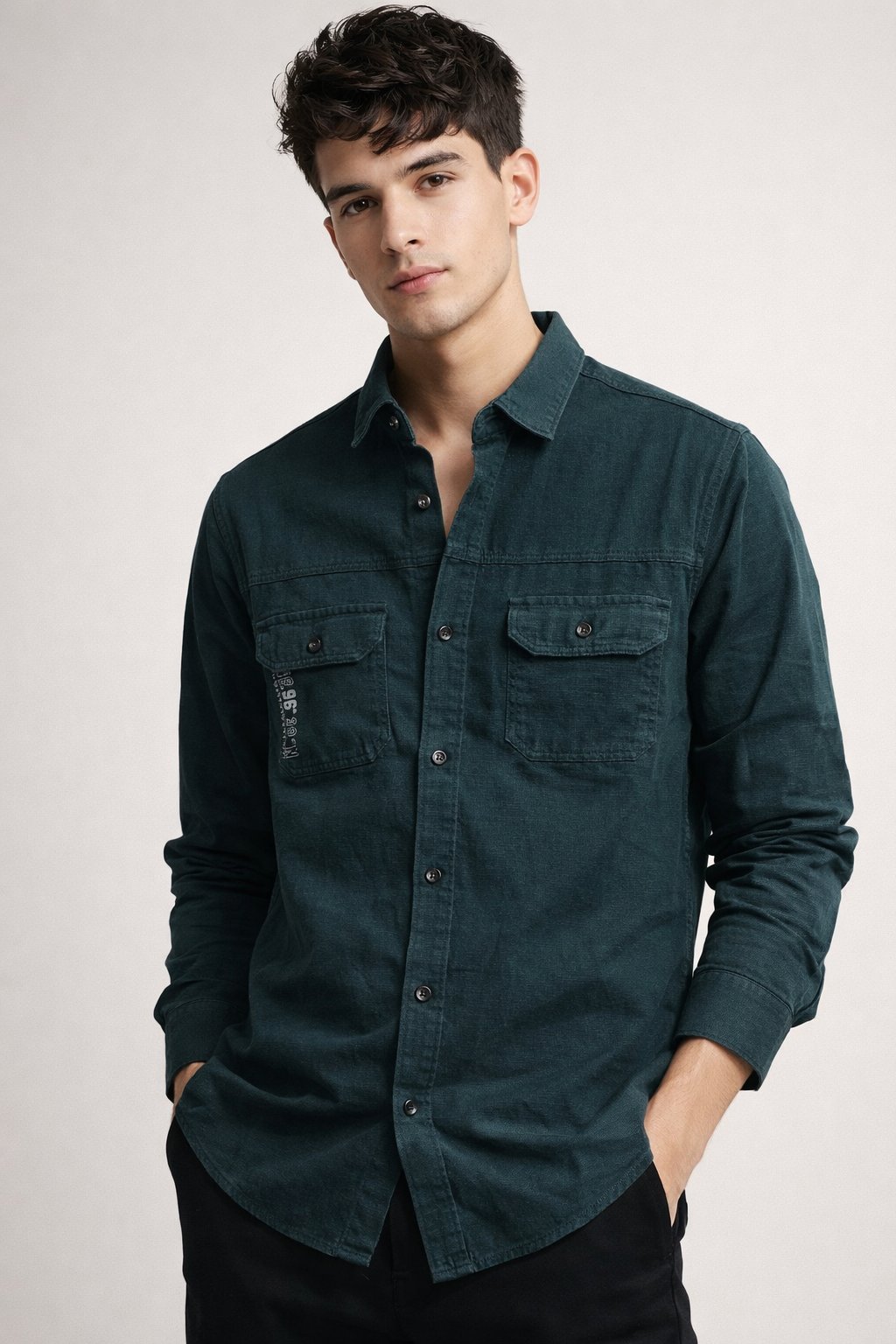 Trendy Teal Blue Double Pocket Denim Shirt for Men Trendy Teal Blue Double Pocket Denim Shirt for Men