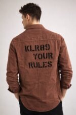 Classic Deep Brown Double Pocket Denim Shirt for Men