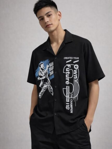 Printed Black Oversize Shirt for Men & Classic