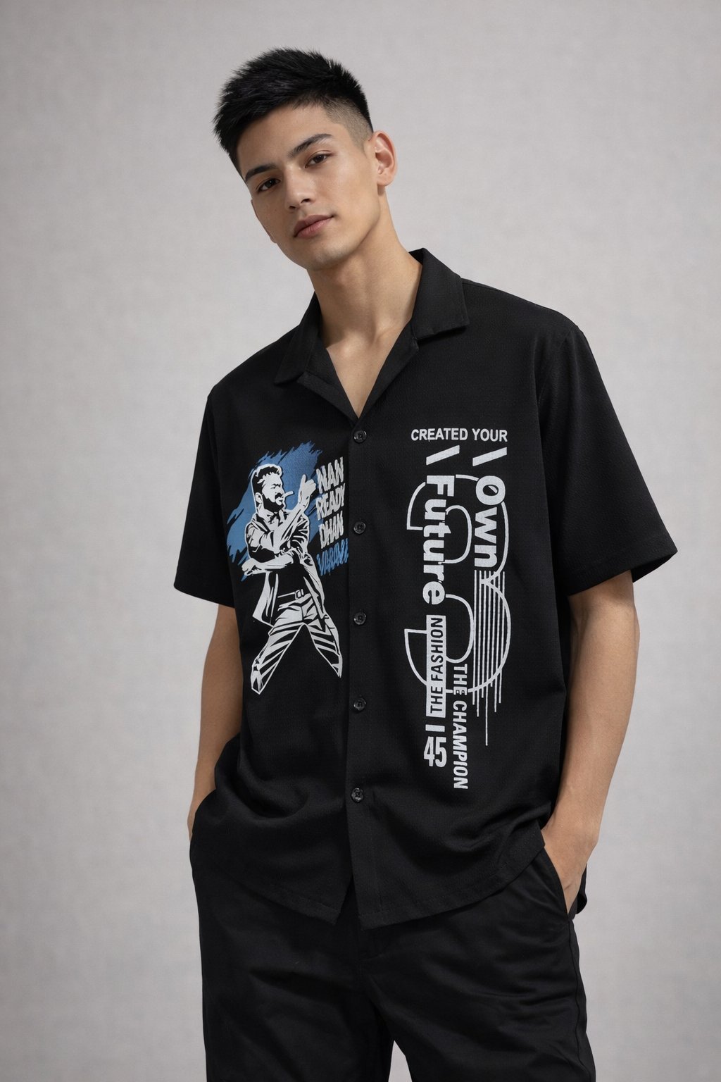 Printed Black Oversize Shirt for Men & Classic Printed Black Oversize Shirt for Men & Classic
