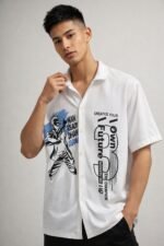 Trendy Printed White Oversize Shirt for Men