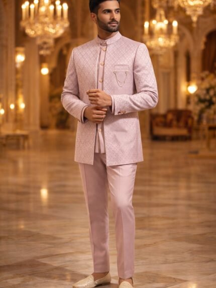 Baby Pink Wedding Jodhpuri Set for Men & Bandhgala Suit