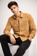 Buy Trendy Lite Brown Plain Denim Shirt for Men