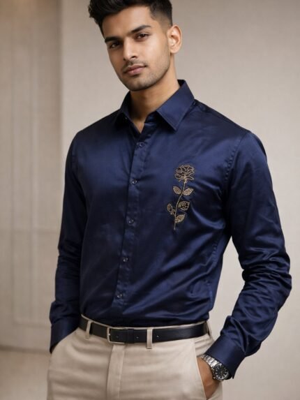 Solid Best Dark Blue Full Shirt for Men & Premium