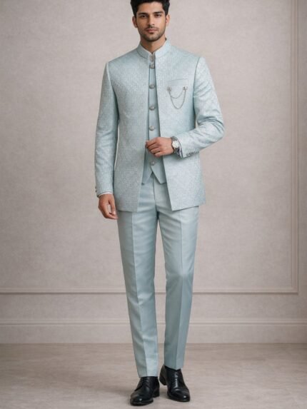 Lite Green Wedding Jodhpuri Set for Men & Pastel Green