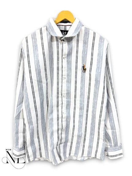 Classic Lite Grey Stripe Full Shirt for Men – Subtle Stripes