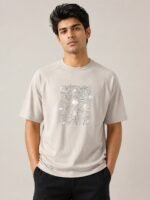 Stylish Cream Printed Half T-Shirt for Men Premium
