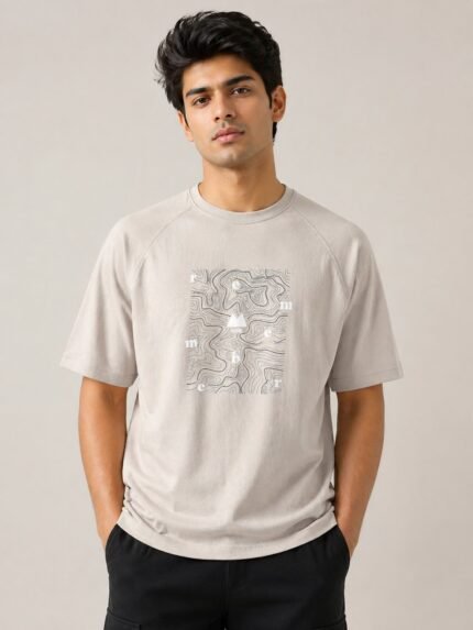 Stylish Cream Printed Half T-Shirt for Men Premium