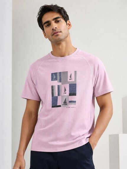 Stylish Pink Printed Half T-Shirt for Men