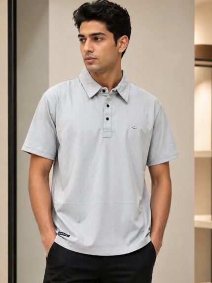 Stylish Lite Grey Plain Polo Half T-Shirt for Men