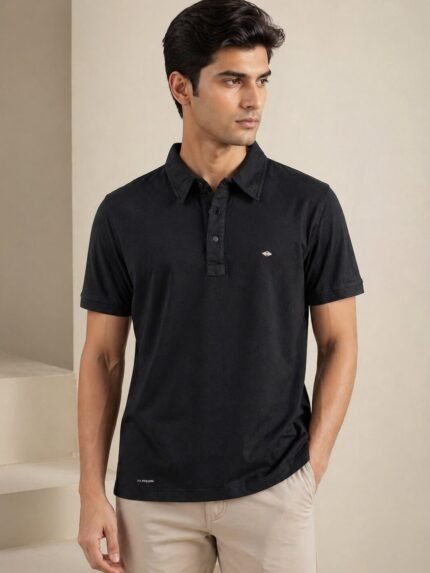 Trendy Black Plain Polo Half T-Shirt for Men