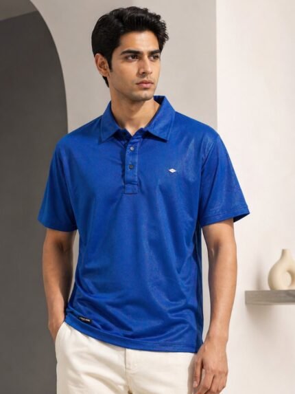 Trendy Dark Blue Plain Polo Half T-Shirt for Men