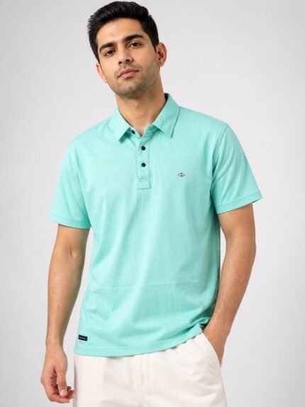 Trendy Light Green Plain Polo Half T-Shirt for Men