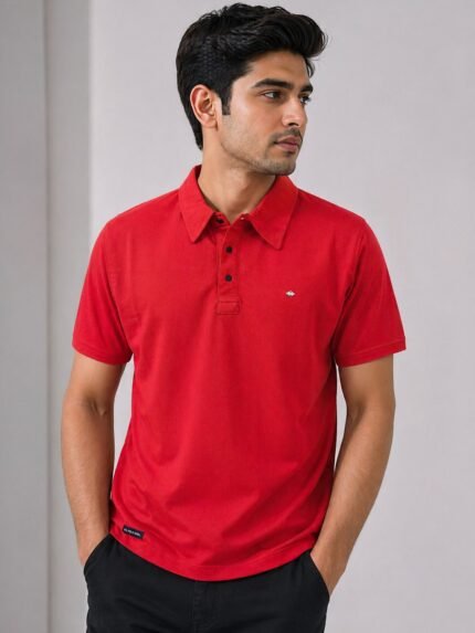 Trendy Red Plain Polo Half T-Shirt for Men