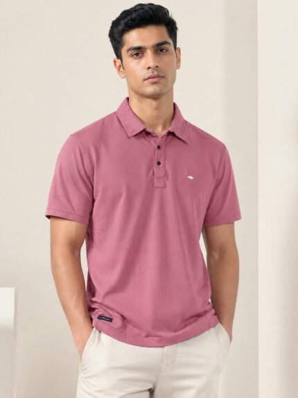 Stylish Pink Plain Polo Half T-Shirt for Men