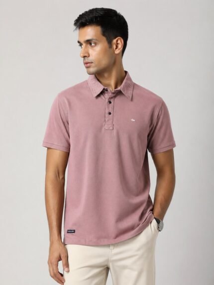 Stylish Peach Plain Polo Half T-Shirt for Men