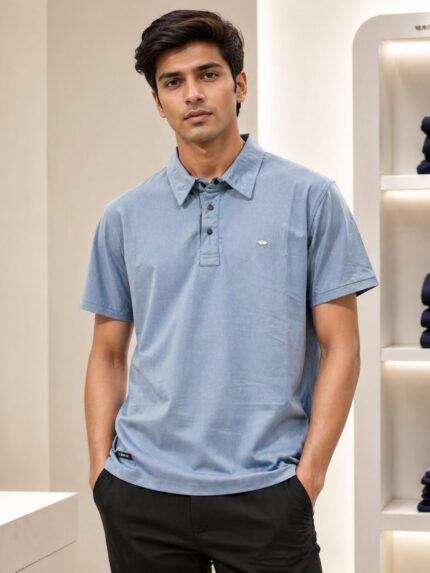 Stylish Blue Plain Polo Half T-Shirt for Men