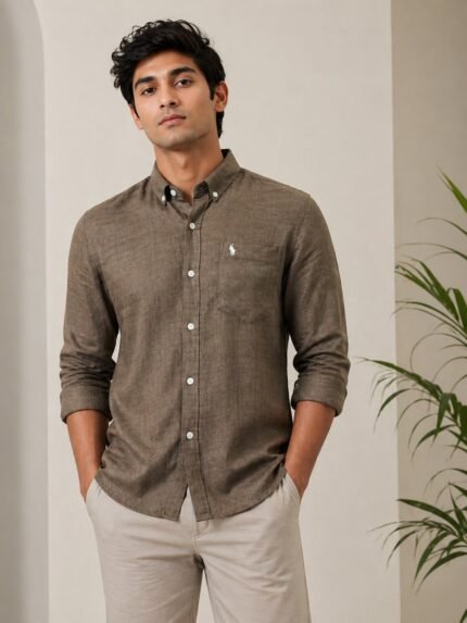 Best Stylish Linen Dark Brown Full Shirt for Men