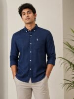 Best Stylish Linen Navy Blue Full Shirt for Men