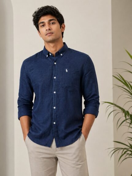 Best Stylish Linen Navy Blue Full Shirt for Men