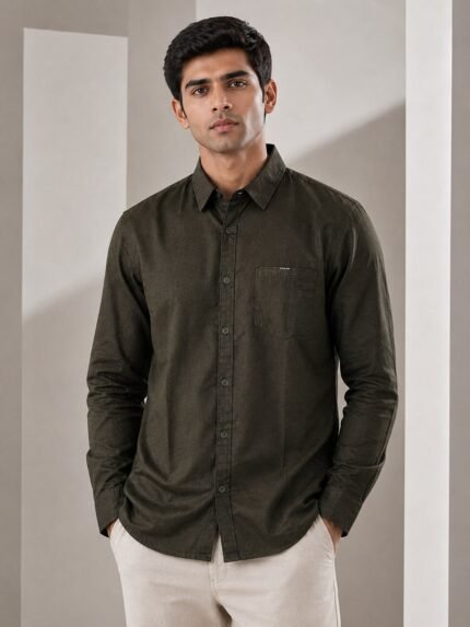 Best Trendy Linen Dark Green Full Shirt for Men