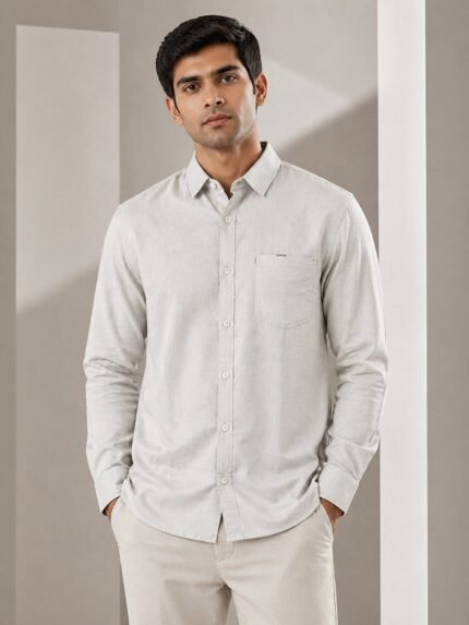 Best Trendy Plain Linen Cream Full Shirt for Men