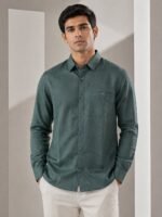 Best Trendy Plain Linen Lite Green Full Shirt for Men