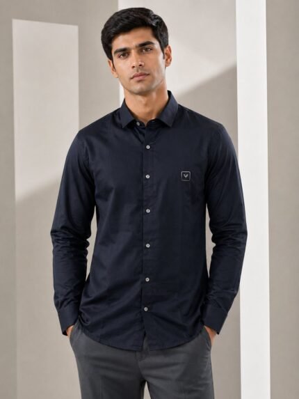Classic Navy Blue Plain Full Shirt for Men – The Professional's