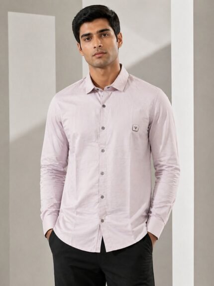 Classic Baby Pink Plain Full Shirt for Men & Comfort