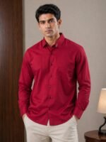Stylish Red Plain Full Shirt for Men – Make a Bold