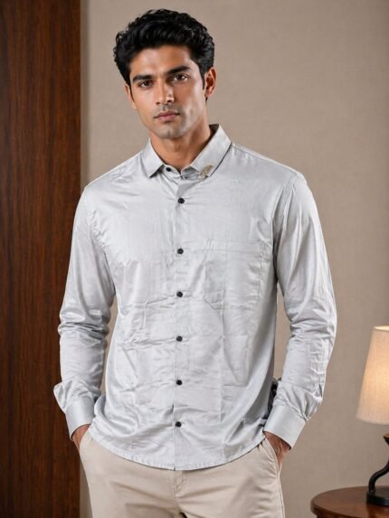 Stylish Steel Grey Plain Full Shirt for Men