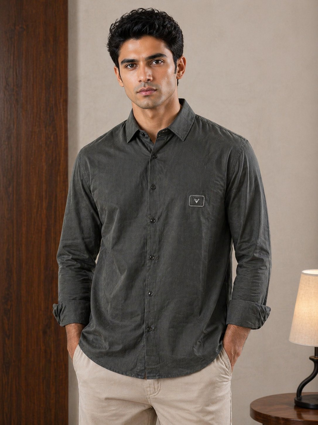 Classic Dark Grey Plain Full Shirt for Men & Comfort Classic Dark Grey Plain Full Shirt for Men & Comfort