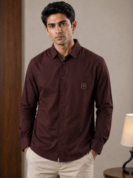 Maroon Plain Full Shirt Premium for Men – Ultimate Festive