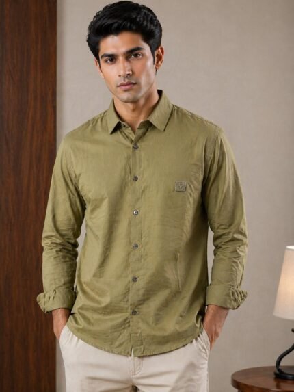 Olive Green Plain Full Shirt Premium – The Ultimate
