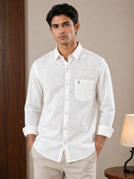 Classic Linen White Plain Full Shirt for Men