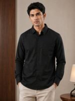 Stylish Black Plain Full Shirt for Men – Style Essential
