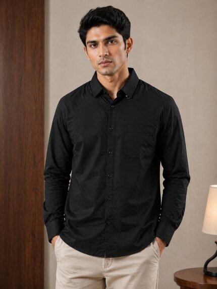 Stylish Black Plain Full Shirt for Men – Style Essential