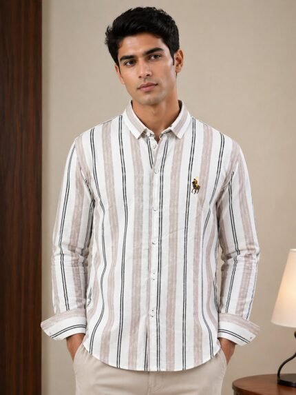Classic Pink Stripe Full Shirt for Men – Striped