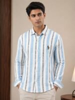 Sky Blue Stripe Full Shirt for Men & Premium