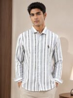 Classic Lite Grey Stripe Full Shirt for Men – Subtle Stripes