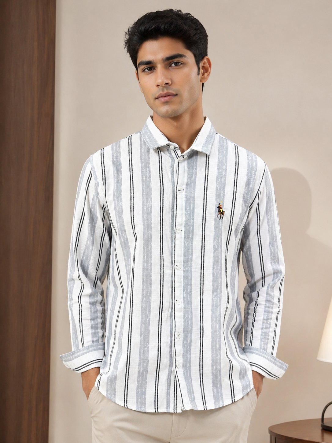 Classic Lite Grey Stripe Full Shirt for Men – Subtle Stripes Classic Lite Grey Stripe Full Shirt for Men – Subtle Stripes