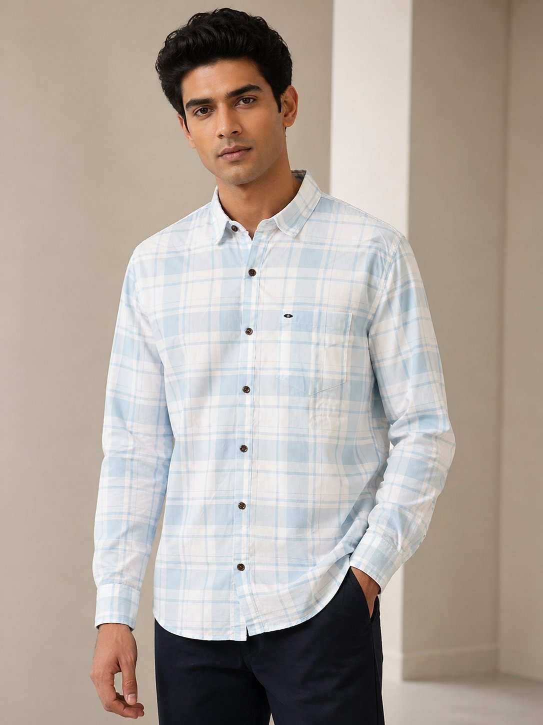 Trendy Checks Sky Blue Full Shirt for Men & Premium Trendy Checks Sky Blue Full Shirt for Men & Premium