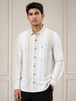 Trendy Cream Stripe Full Shirt for Men & Best Premium