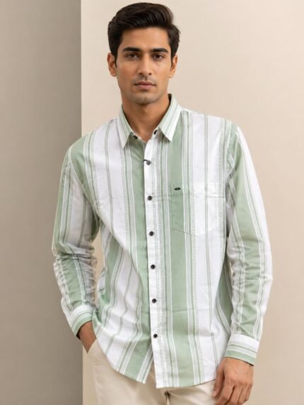 Trendy Lite Green Stripe Full Shirt for Men – Best Premium