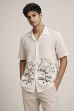 White Printed Half Shirt for Men & Premium